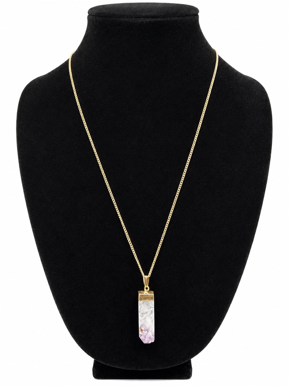 Vintage Natural Clear Quartz to Amethyst Crystal Point Necklace (c. 1970–1980)